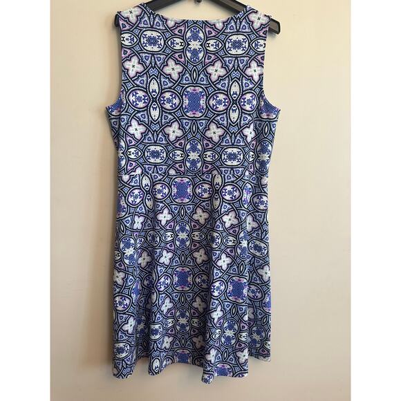 Talbots Plus Sleeveless Fit & Flare Dress Blue Purple Print Size 14W - Picture 5 of 5